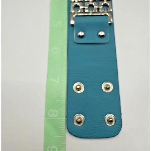 NWT Faux Leather Snap Strap Boho Western Cowgirl Bracelet Teal Turquoise - Picture 3 of 4